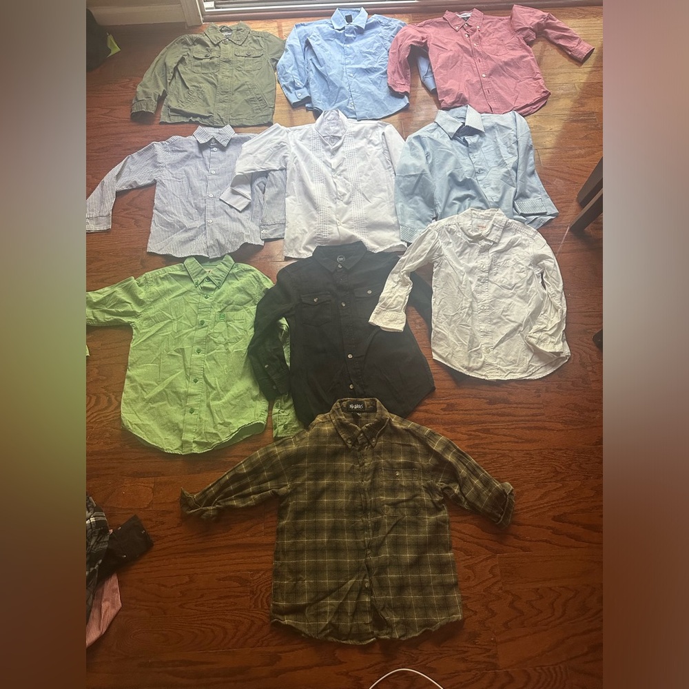 Boys Chaps Kids Button-Down Shirts Green, Blue, Pink, Black, White Tan Mix 10pcs
